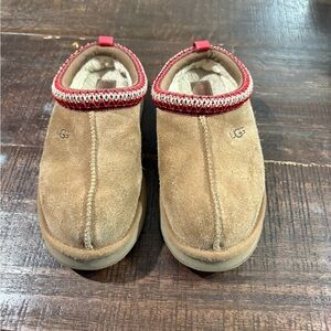 UGG Brown Suede Slip-Ons with Red Accents